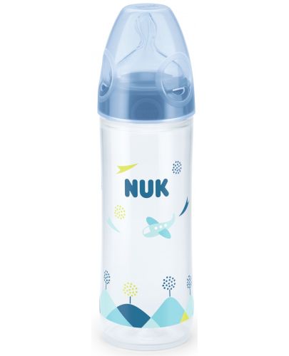Шише Nuk - New Classic, със силиконов биберон, 250 ml,синьо/самолети - 1