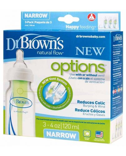 Шишета Dr. Brown's - Narrow-Neck Options, 3 х 120 ml - 2
