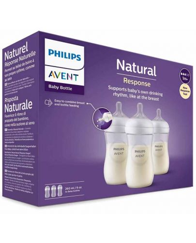 Шишета Philips Avent - Natural Response 3.0, с биберон 1 м+, 3 х 260 ml - 4