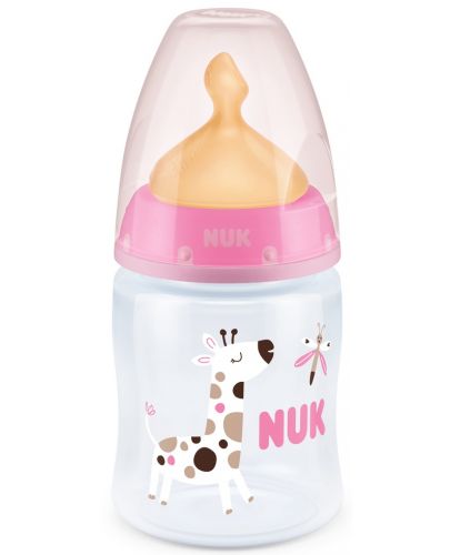 Шише Nuk First Choice - Temperature control, с каучуков биберон, 150 ml, розово, жираф - 1