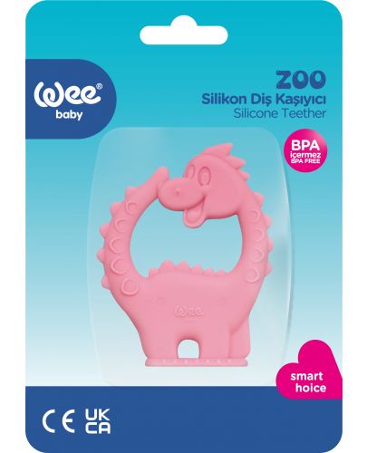 Силиконова гризалка Wee Baby - Zoo, динозавър, розова - 2