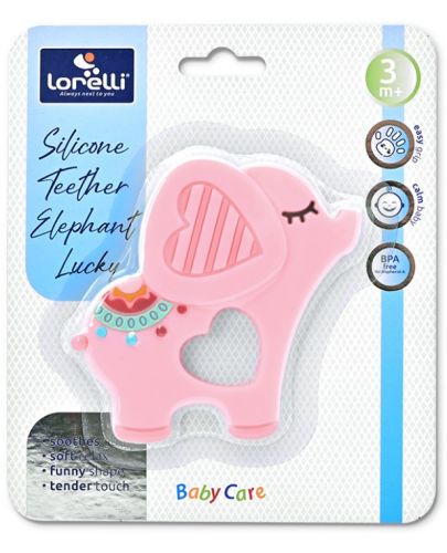 Силиконова гризалка Lorelli Baby Care - Слонче Lucky, розова - 2