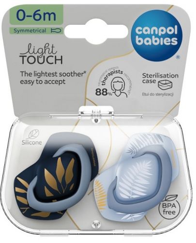 Силиконови симетрични залъгалки Canpol babies - Gold, 0-6 м, 2 броя, сини  - 2