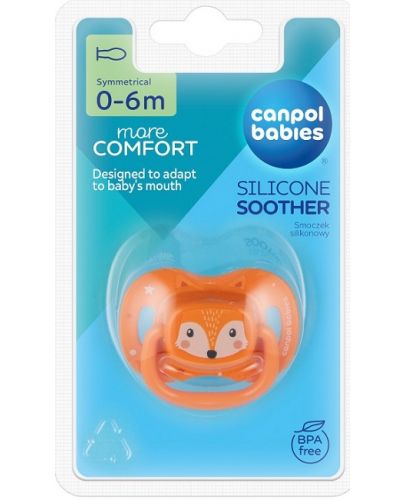 Силиконова симетрична залъгалка Canpol babies - Cute Animals, 0-6 м, оранжева  - 2