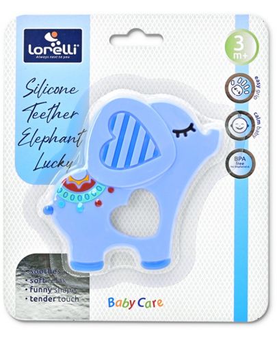 Силиконова гризалка Lorelli Baby Care - Слонче Lucky, синя - 2