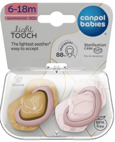 Силиконови симетрични залъгалки Canpol babies - Gold, 6-18 м, 2 броя, розови  - 2