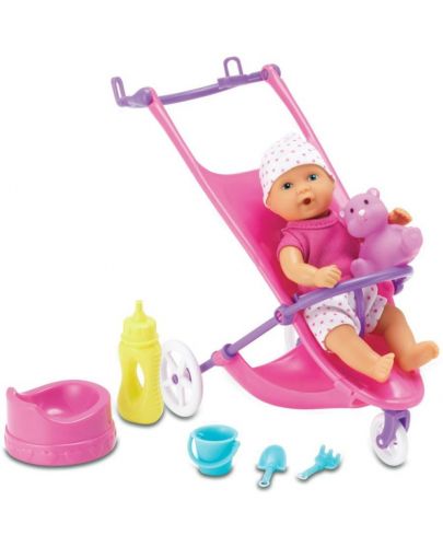 Пишкаща кукла-бебе Simba Toys New Born Baby - С количка и аксесоари, 12 cm - 1