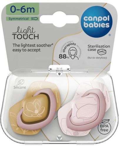 Силиконови симетрични залъгалки Canpol babies - Gold, 0-6 м, 2 броя, розови - 2