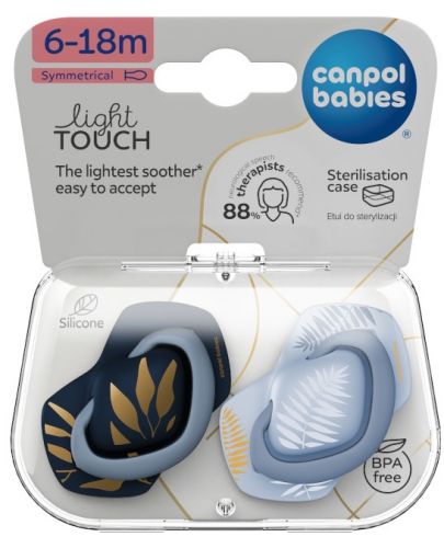 Силиконови симетрични залъгалки Canpol babies - Gold, 6-18 м, 2 броя, сини - 2