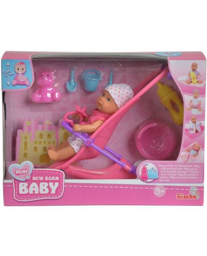 Пишкаща кукла-бебе Simba Toys New Born Baby - С количка и аксесоари, 12 cm - 3