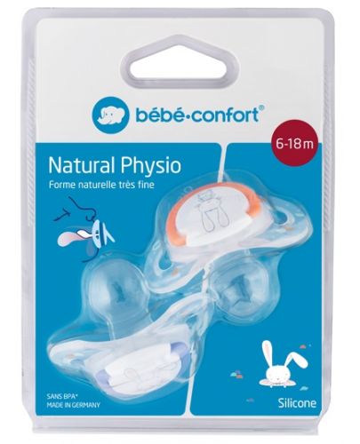 Силиконови залъгалки Bebe Confort - Natural Physio, 6-18м, 2 броя, Sweet Bunny  - 2