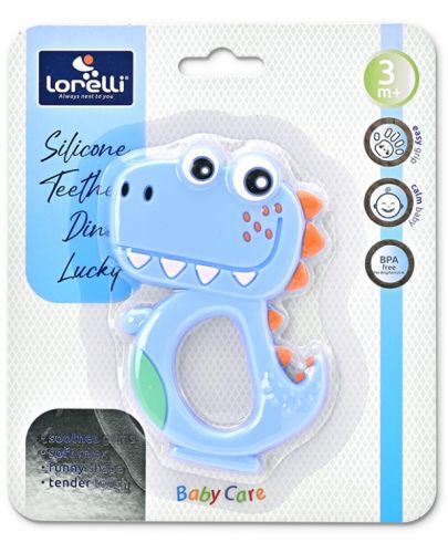 Силиконова гризалка Lorelli Baby Care - Дино Lucky, синя - 2