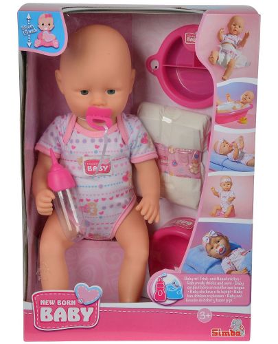 Пишкаща кукла-бебе Simba Toys New Born Baby - С гърне и аксесоари, 38 cm - 2