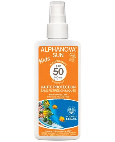 Слънцезащитно мляко за деца Alphanova Kids - Sun, Спрей, SPF 50, 125 g - 1