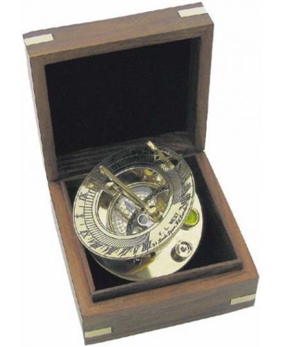 Слънчев часовник Sea Club - В дървена кутия, месинг, 8 cm - 1