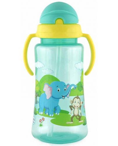 Спортна бутилка с дръжки и сламка Lorelli Baby Care - 330 ml, Зелена - 1