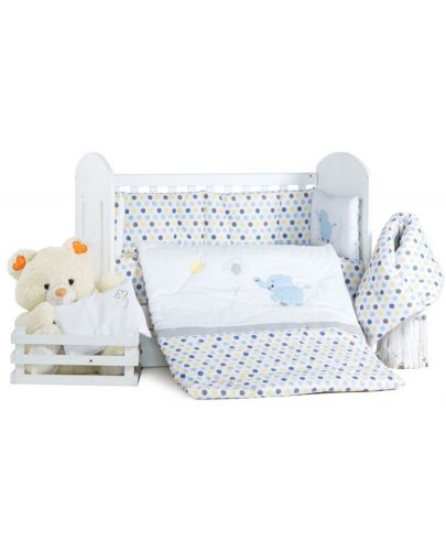 Спален комплект с балдахин Dizain Baby - Слонче с балон, син, 8 части, 70 х 140 - 1