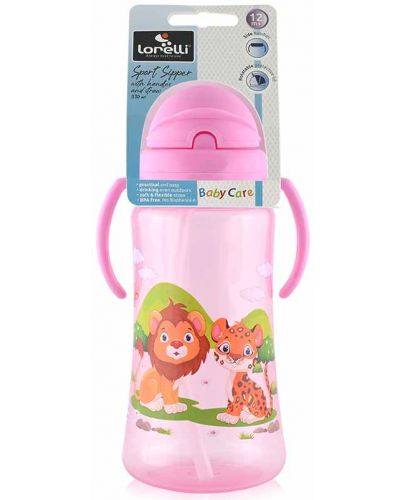 Спортна бутилка с дръжки и сламка Lorelli Baby Care - 330 ml, Розова - 3
