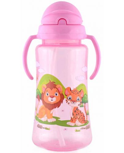 Спортна бутилка с дръжки и сламка Lorelli Baby Care - 330 ml, Розова - 1