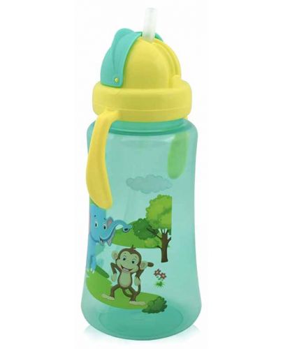 Спортна бутилка с дръжки и сламка Lorelli Baby Care - 330 ml, Зелена - 2