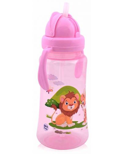 Спортна бутилка с дръжки и сламка Lorelli Baby Care - 330 ml, Розова - 2