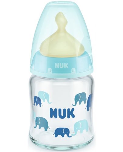 Стъклено шише с каучуков биберон Nuk - First Choice, TC, 120 ml, синьо - 1