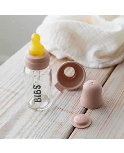 Стъклена бебешка бутилка с аксесоари Bibs - 110 ml, розова - 2