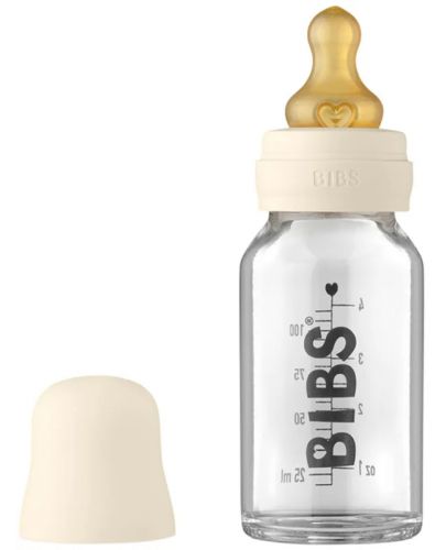 Стъклена бебешка бутилка с аксесоари Bibs - 110 ml, бежова - 1