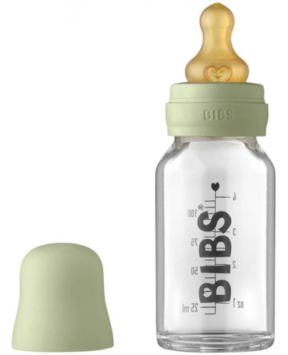 Стъклена бебешка бутилка с аксесоари Bibs - 110 ml, зелена - 1