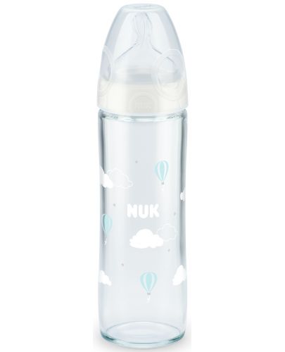 Стъклено шише Nuk - New Classic, с биберон размер М, 240 ml, бяло - 1
