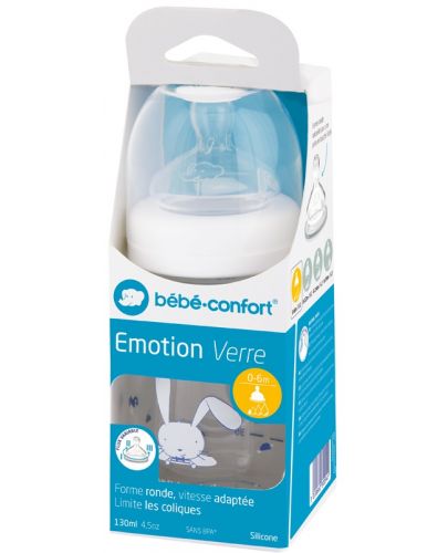 Стъклена бутилка Bebe Confort - Emotion, 130 ml, 0-6м, Sweet Bunny - 2