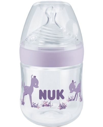 Стъклено шише Nuk Nature Sense - TC, силиконов биберон S, 120 ml, лилаво - 1