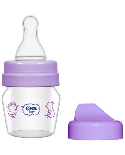 Стъклено шише Wee Baby - Mini, с 2 накрайника, 30 ml, лилаво - 1