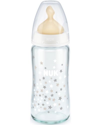 Стъклено шише с каучуков биберон Nuk - First Choice, TC, 240 ml, бяло - 1
