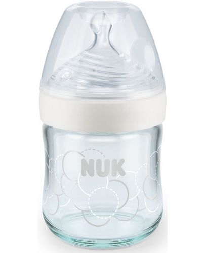  Стъклено шише  Nuk Nature Sense, 120 ml, с биберон, бяло - 1