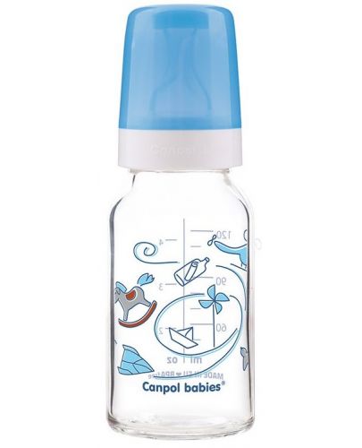 Стъклено шише Canpol - Синьо, 120 ml - 1