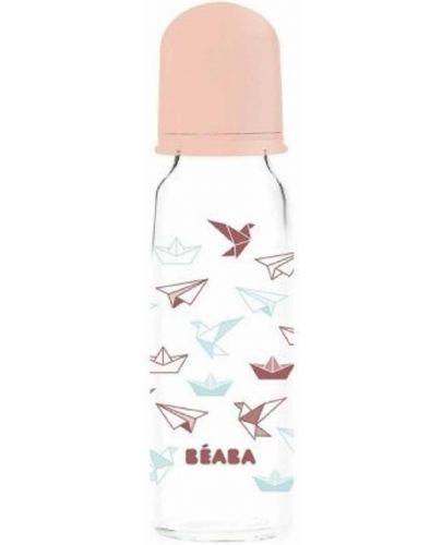 Стъклено шише Beaba - Origami, 250 ml, розово - 1