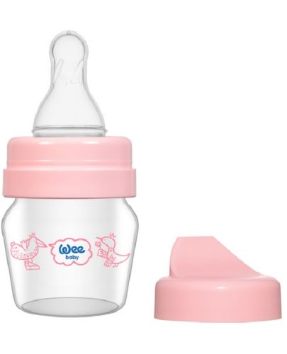 Стъклено шише Wee Baby Mini, с 2 накрайника, 30 ml, розово - 1