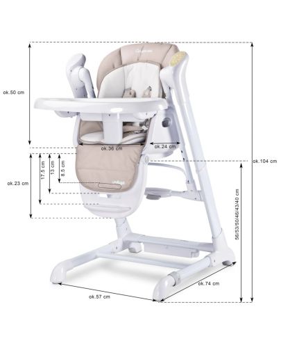 Столче за хранене и люлка 2 в 1 Caretero - Indigo, Beige  - 10