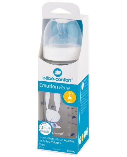 Стъклена бутилка Bebe Confort - Emotion, 270 ml, 0-12м, Sweet Bunny - 2