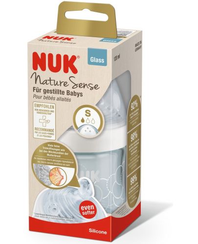  Стъклено шише  Nuk Nature Sense, 120 ml, с биберон, бяло - 2