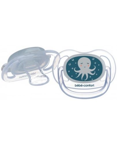 Светещи силиконови залъгалки Bebe Confort - Physio Air, 2 броя, 0-6м, Blue Octopus - 1