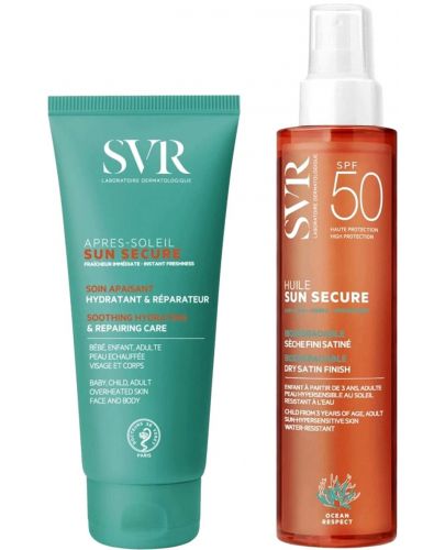 SVR Sun Secure Комплект - Мляко за след слънце и Сухо олио за лице и тяло, SPF50, 2 x 200 ml - 1