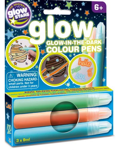 Светещи в тъмното маркери Brainstorm Glow - Цветни, 3 броя - 1