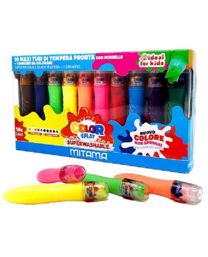 Темперни бои Mitama - Color Splat, измиващи се,  5 + 5 неонови цвята - 1