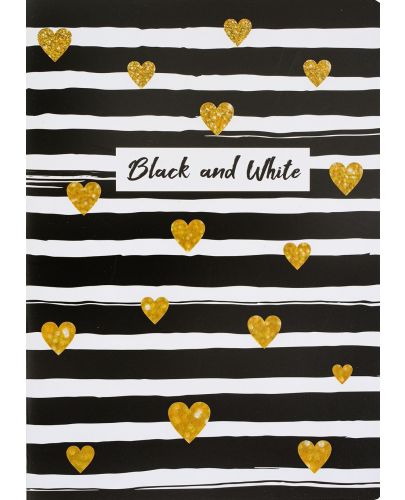 Тетрадка Black&White - Black/Gold, А4, 80 листа, широки редове, асортимент - 1