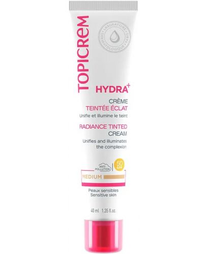 Topicrem Hydra+ Хидратиращ оцветен крем за лице Radiance, Medium, SPF50, 40 ml - 1