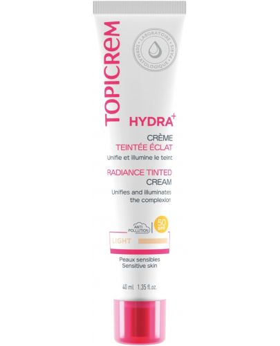 Topicrem Hydra+ Хидратиращ оцветен крем за лице Radiance, Light, SPF50, 40 ml - 1