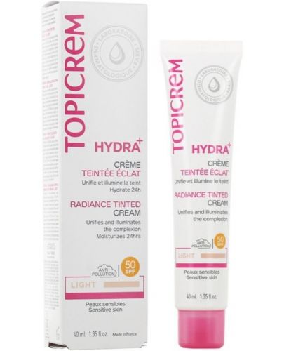 Topicrem Hydra+ Хидратиращ оцветен крем за лице Radiance, Light, SPF50, 40 ml - 2