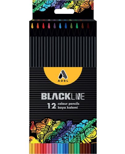 Цветни моливи Adel Blackline,  12 цвята, дълги - 1